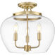 Joliet 3 Light 15.75 inch Burnished Brass Semi Flush Mount Ceiling Light