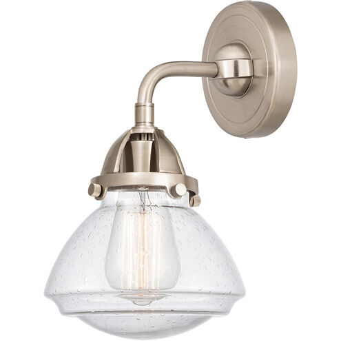 Nouveau 2 Olean LED 7 inch Brushed Satin Nickel Sconce Wall Light in Seedy Glass