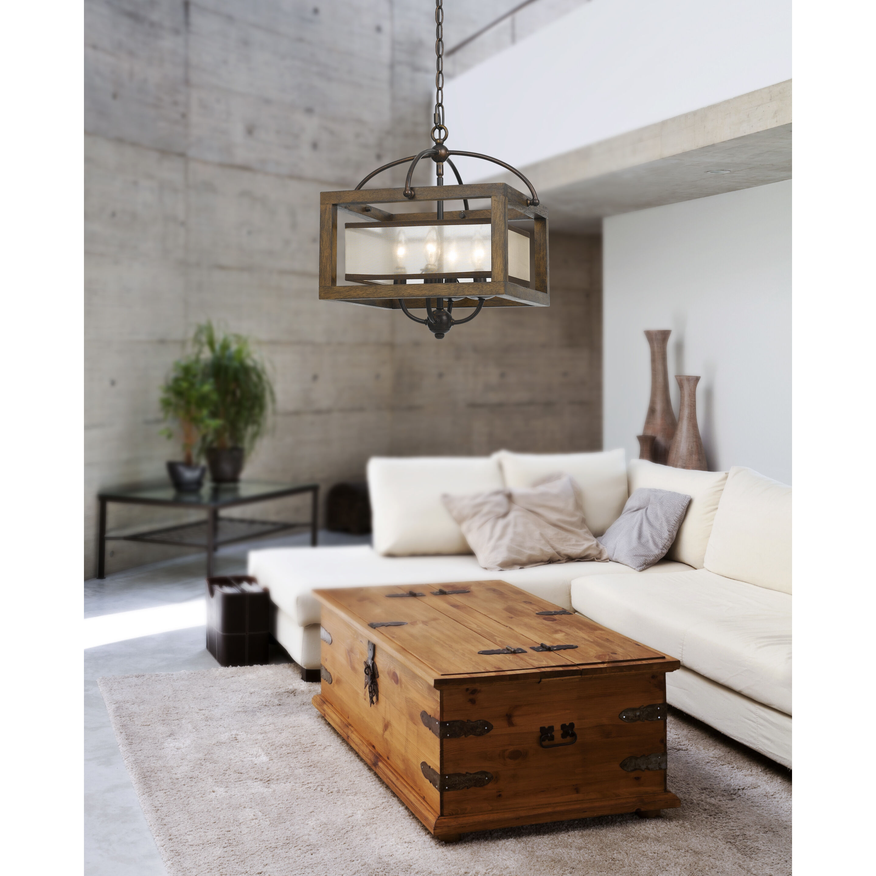 Signature 4 Light 16 inch Wood Semi Flush Pendant Ceiling Light