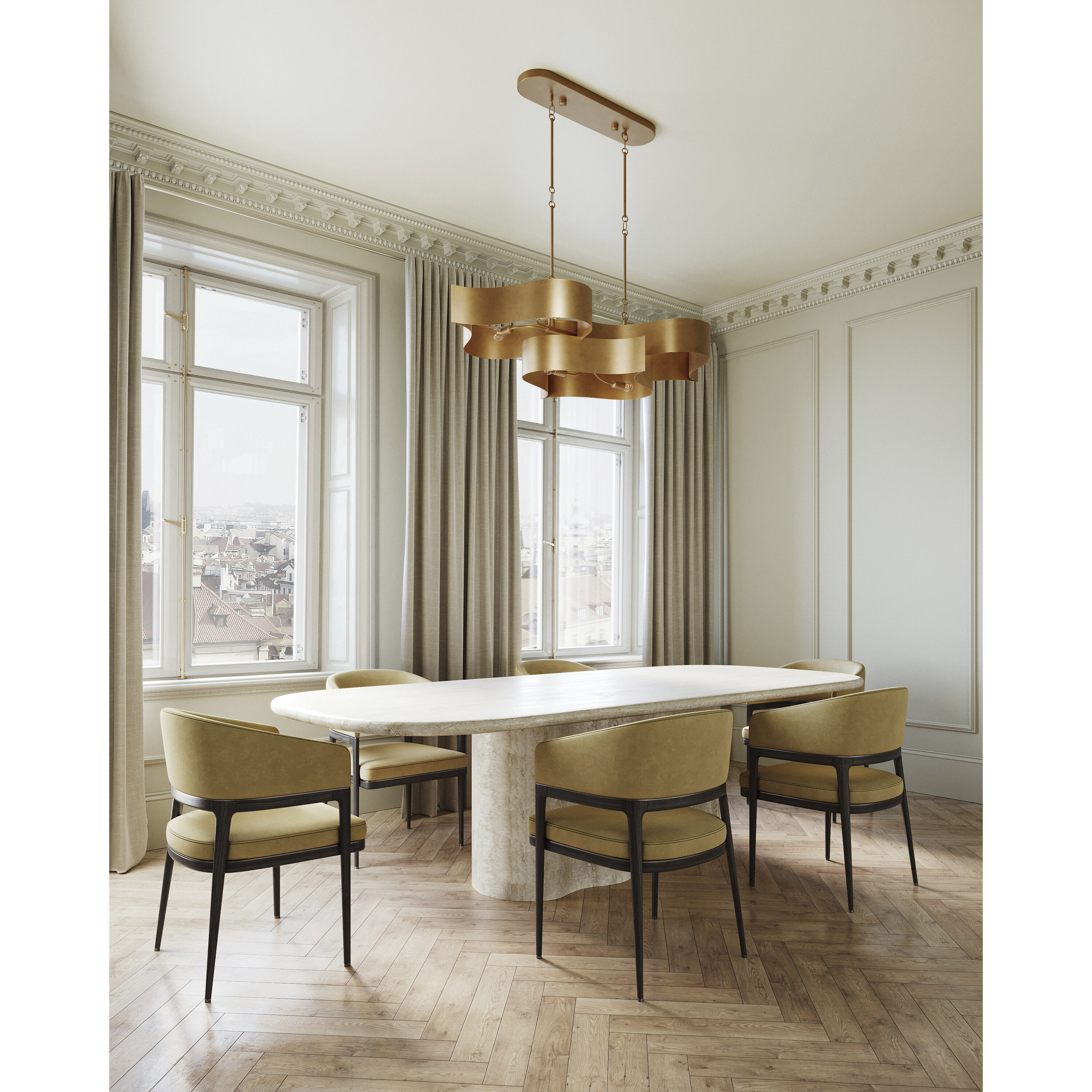 Grand Lotus 6 Light 50.5 inch Antique Gold Leaf Chandelier Ceiling Light