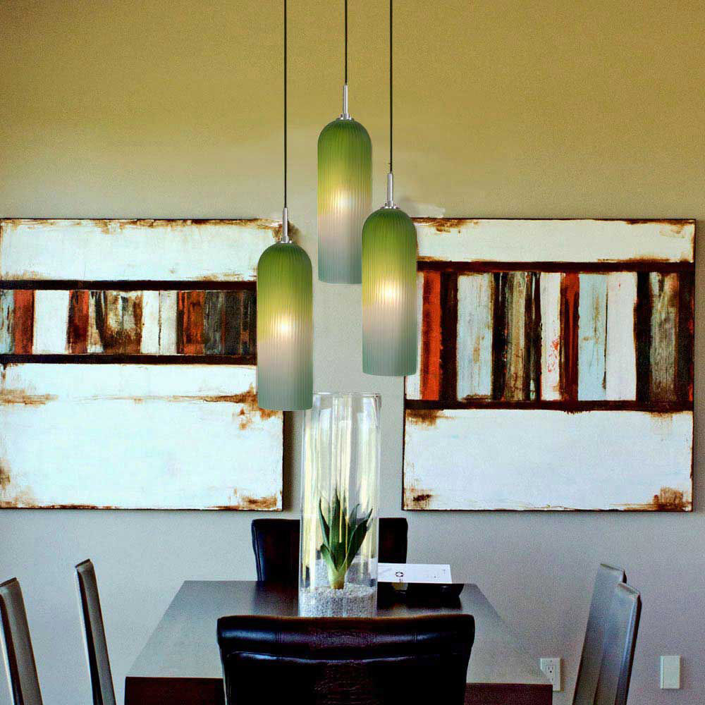 Envisage VI 1 Light 4 inch Chrome Mini Pendant Ceiling Light in Grooved Blue Green