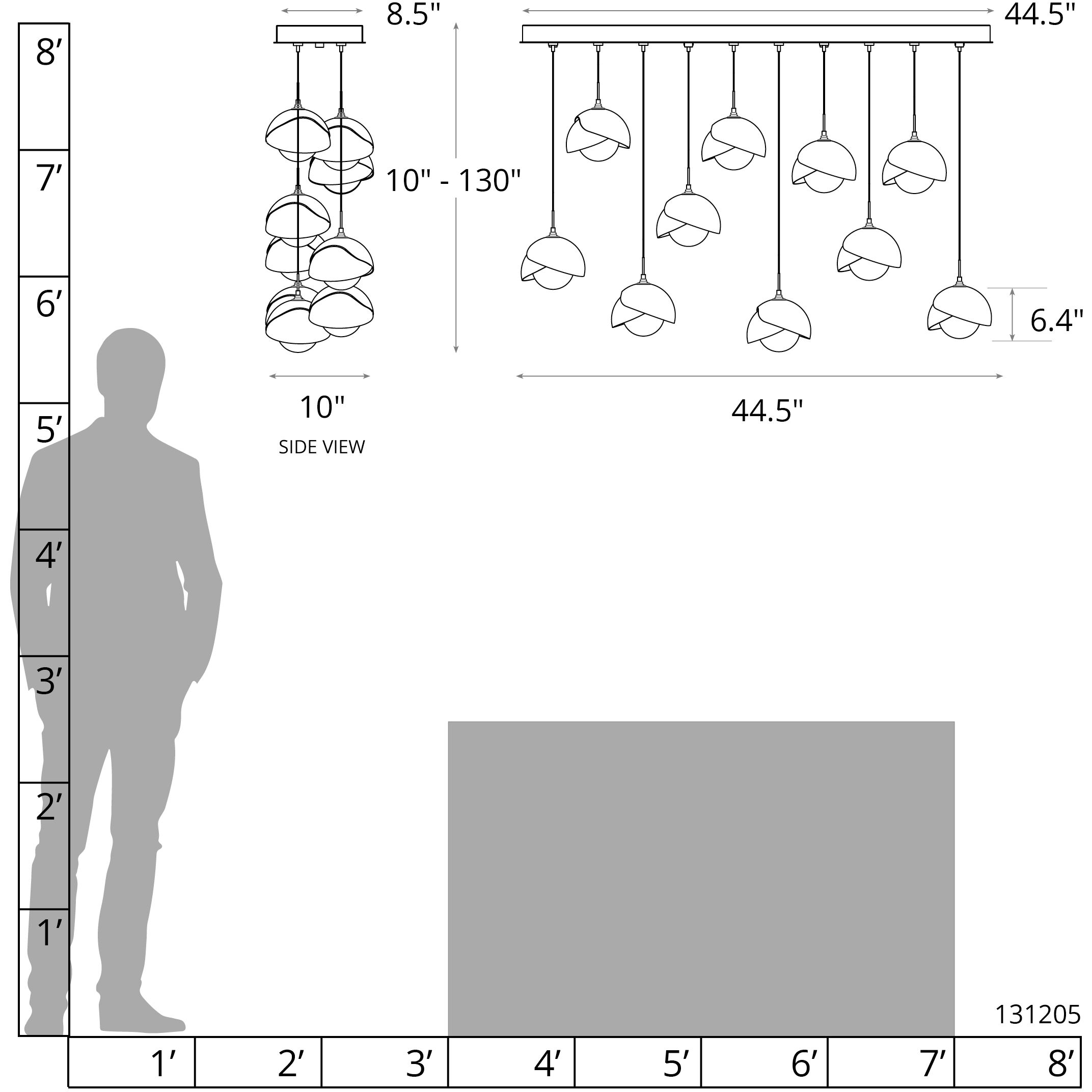 Brooklyn 10 Light 44.5 inch Soft Gold and Natural Iron Pendant Ceiling Light in Soft Gold/Natural Iron, Rectangular