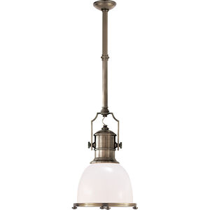 Chapman & Myers Country Industrial 1 Light 14 inch Antique Nickel Pendant Ceiling Light in White Glass, Small