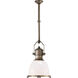 Chapman & Myers Country Industrial 1 Light 14 inch Antique Nickel Pendant Ceiling Light in White Glass, Small