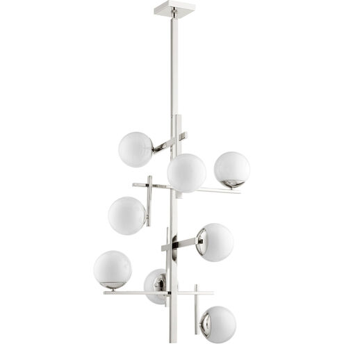 Atom 8 Light 25 inch Polished Nickel Chandelier Ceiling Light, Opal