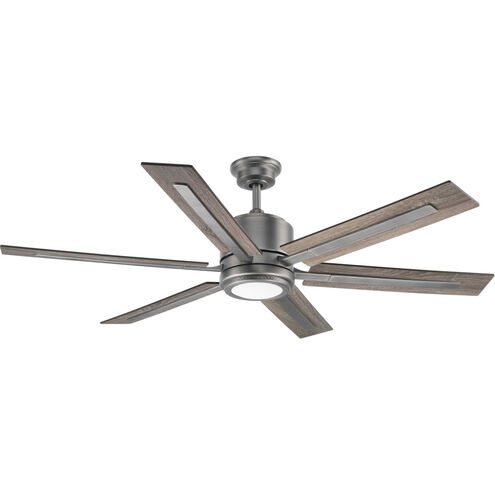 Huntington 60 inch Antique Nickel with Walnut/Driftwood Blades Ceiling Fan, Progress LED