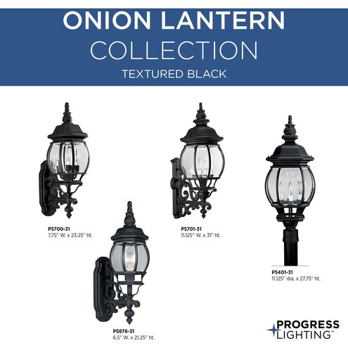 Onion 3 Light 23 inch Textured Black Outdoor Wall Lantern