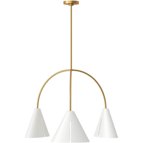 Kelly by Kelly Wearstler Cambre 3 Light 32.38 inch Matte White and Burnished Brass Chandelier Ceiling Light in Matte White / Burnished Brass