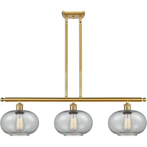 Ballston Gorham 3 Light 36 inch Satin Gold Island Light Ceiling Light in Charcoal Glass, Ballston