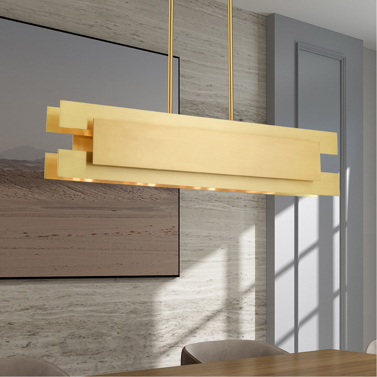 Varick 4 Light 36 inch Satin Brass Linear Chandelier Ceiling Light