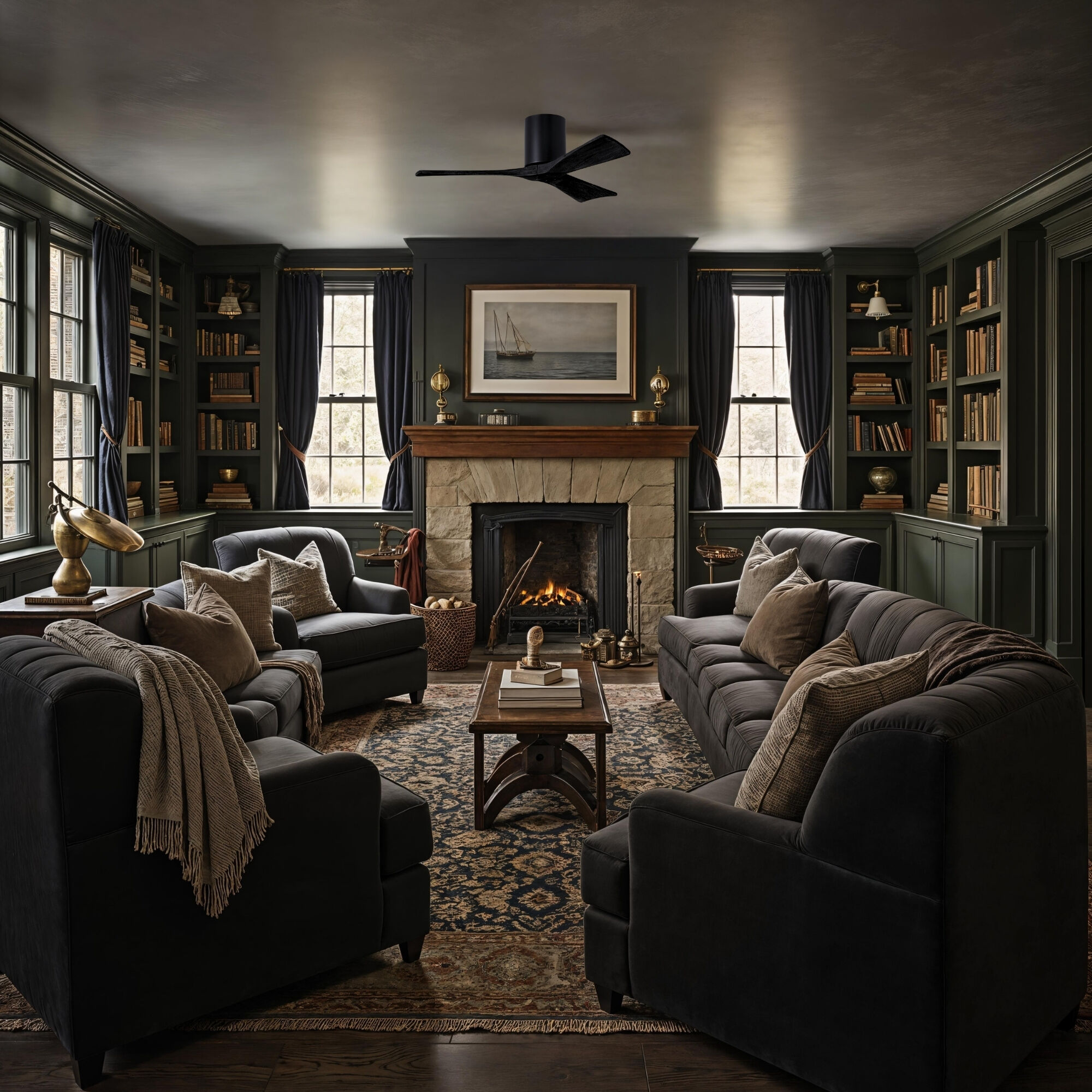 Atlas Irene-3H 42 inch Matte Black Flush Mount Paddle Fan, Flush Mounted