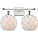 Ballston Farmhouse Rope 2 Light 16 inch White and Polished Chrome Bath Vanity Light Wall Light in White Glass with White Rope, Ballston