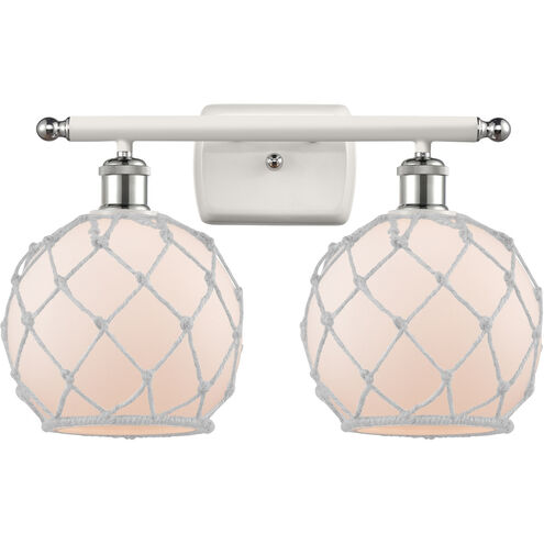 Ballston Farmhouse Rope 2 Light 16 inch White and Polished Chrome Bath Vanity Light Wall Light in White Glass with White Rope, Ballston