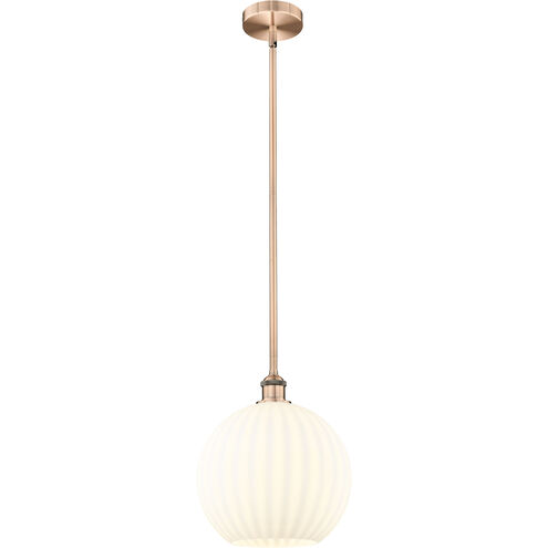 Edison White Venetian 1 Light 12 inch Antique Copper Stem Hung Pendant Ceiling Light