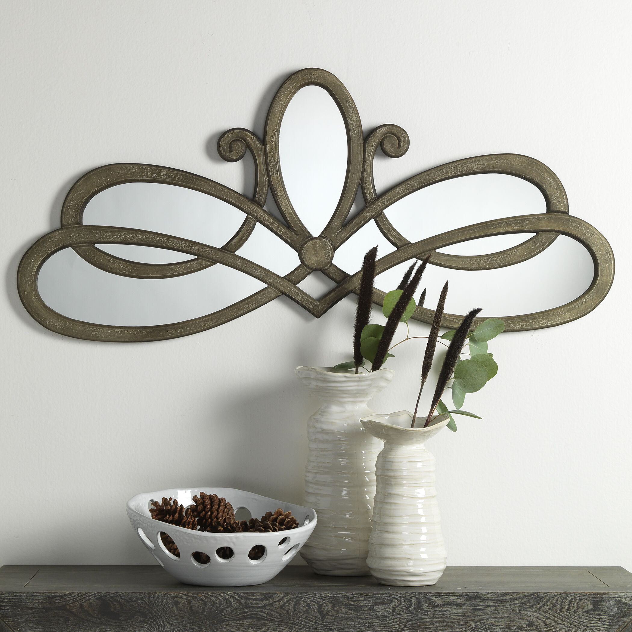 Scroll 46.5 X 21 inch Distressed grey wood Mirror