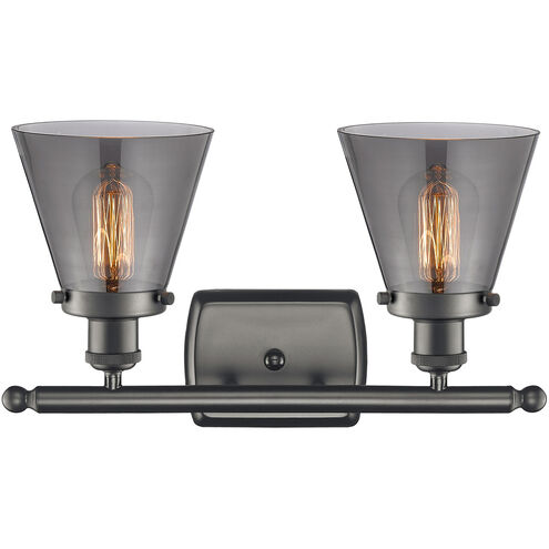 Ballston Small Cone 2 Light 16 inch Oil Rubbed Bronze Bath Vanity Light Wall Light in Plated Smoke Glass, Ballston