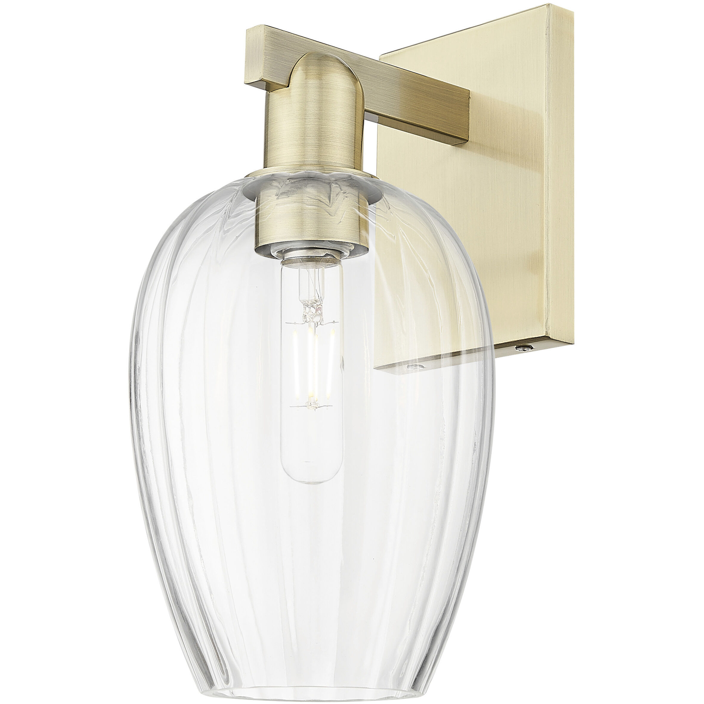 Preston Sconce Wall Light in Antique Brass, Clear Glass