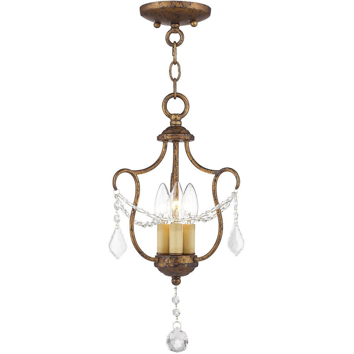 Chesterfield 3 Light 10 inch Hand Applied Venetian Golden Bronze Convertible Mini Pendant/Ceiling Mount Ceiling Light