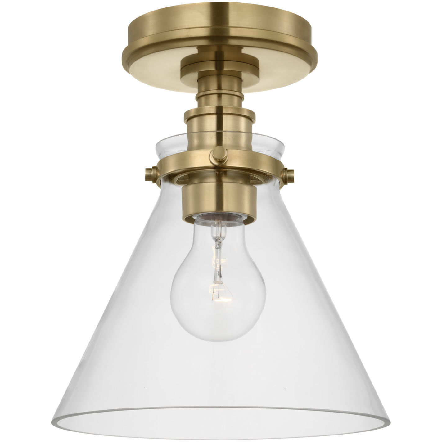 Chapman & Myers Parkington LED 8.5 inch Antique-Burnished Brass Conical Flush Mount Ceiling Light in Clear Glass