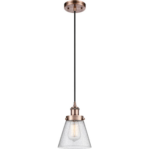 Ballston Small Cone LED 6 inch Antique Copper Mini Pendant Ceiling Light in Seedy Glass, Black Textured