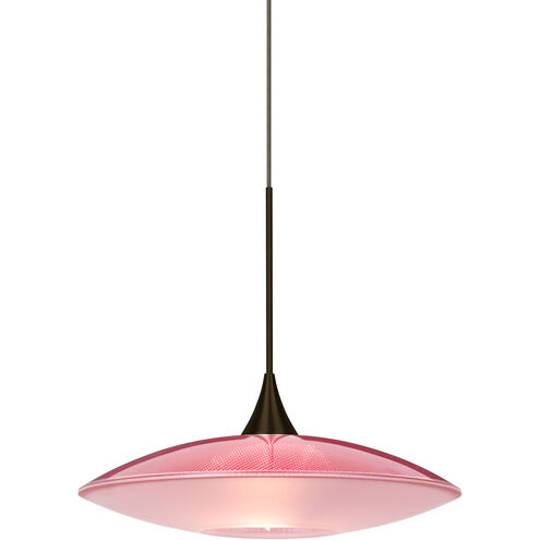 Spazio 1 Light Bronze Cord Pendant Ceiling Light in Red/Frost Spazio Glass, Halogen