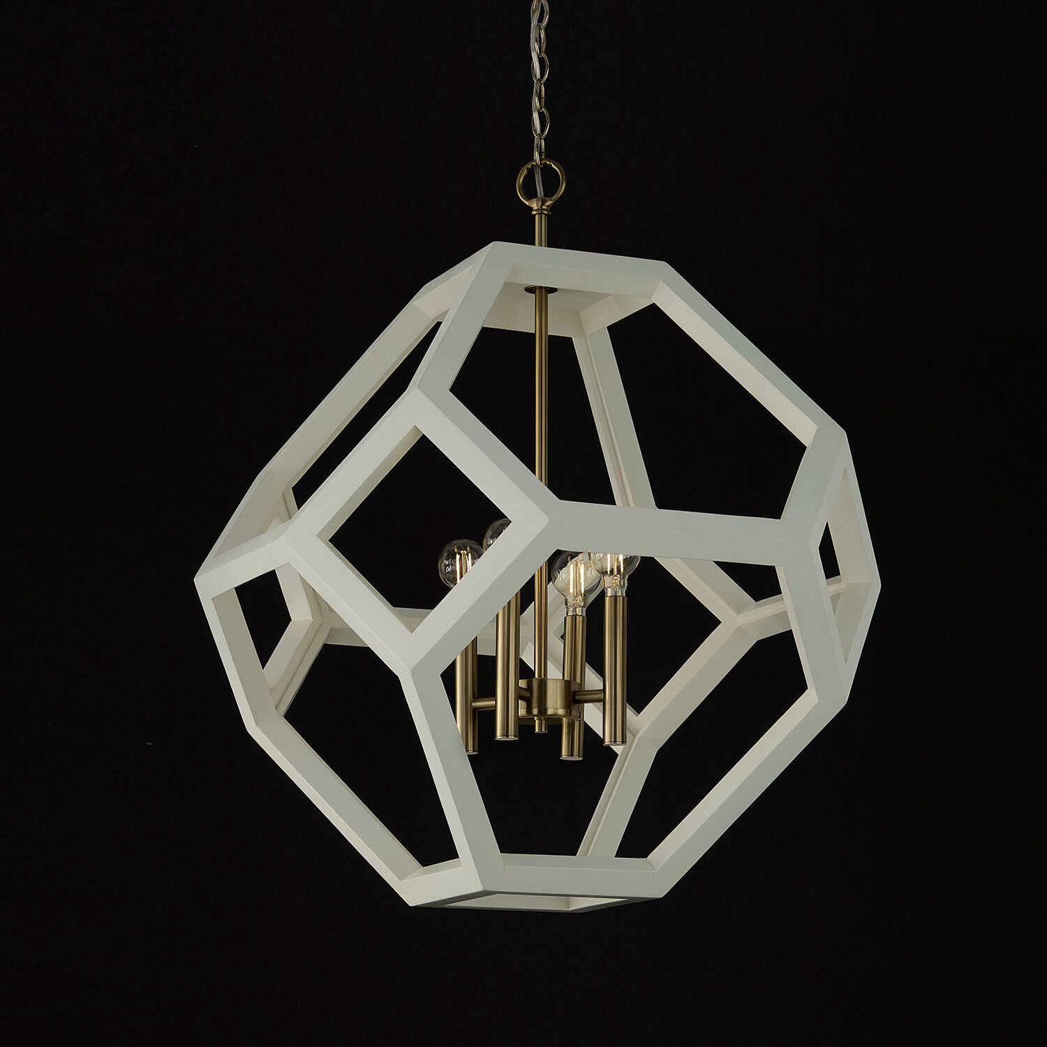 Geo 4 Light 24 inch Flat White and Matte Brass Pendant Ceiling Light