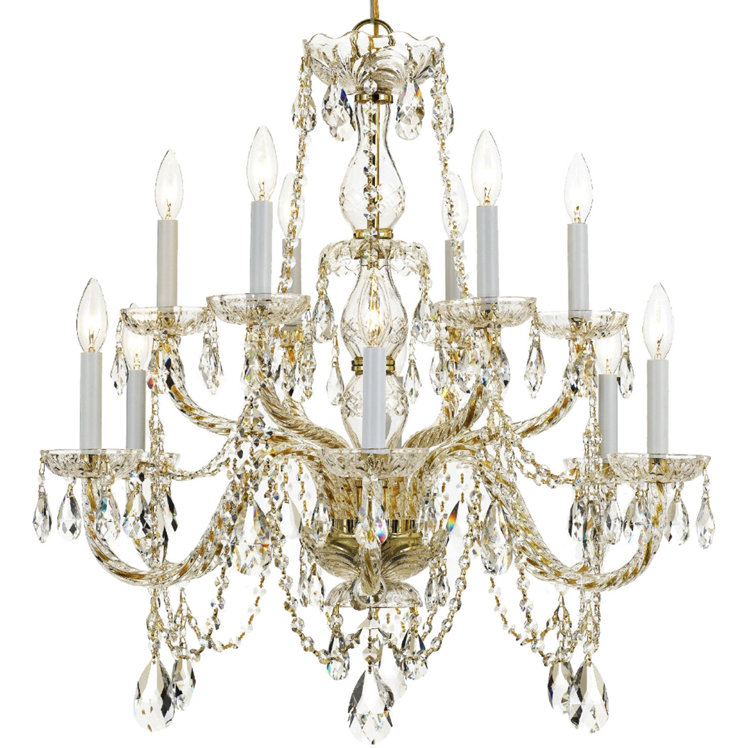 Traditional Crystal 12 Light 31 inch Polished Brass Chandelier Ceiling Light in Clear Hand Cut