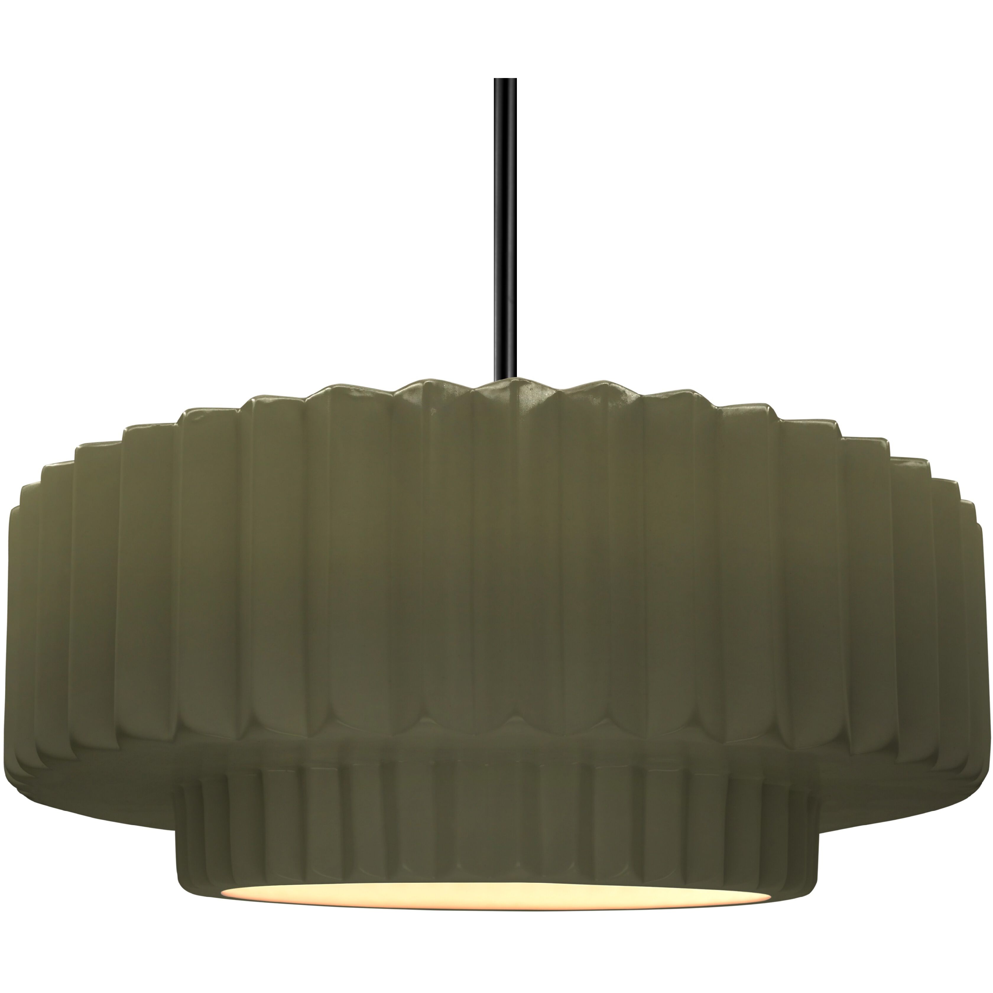 Radiance Collection - Pleated Tier Pendant Ceiling Light in Matte Black, Dedicated LED, Black Cord, Matte Green, 16.25W x 6H, Form+Finish+Function