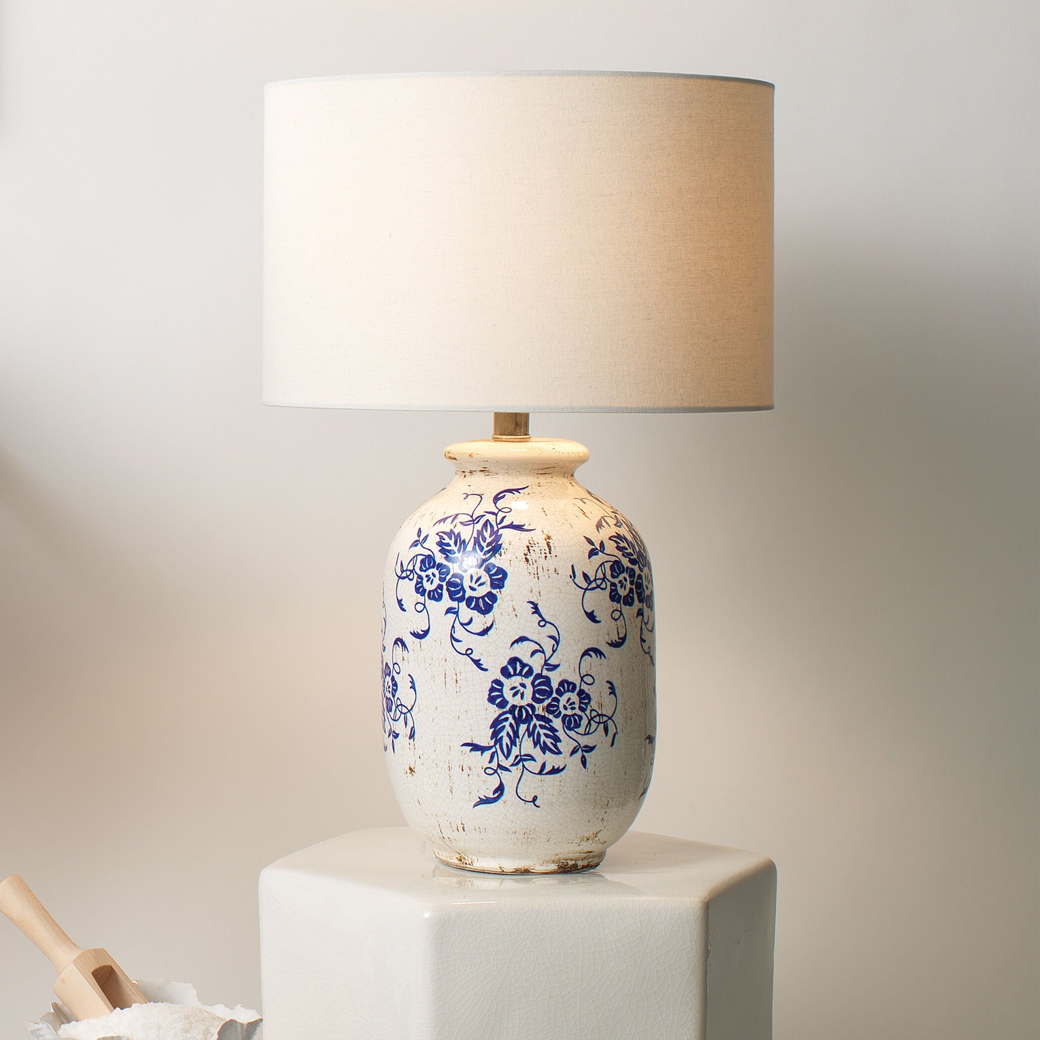 Ruth 22 inch 60 watt White and Blue Patterned Ceramic Table Lamp Portable Light