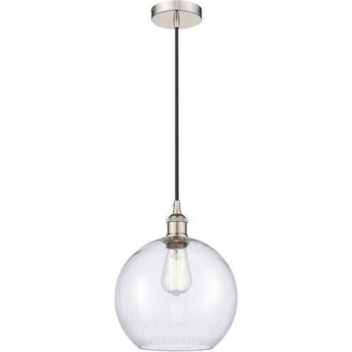 Edison Athens LED 10 inch Polished Nickel Mini Pendant Ceiling Light in Seedy Glass