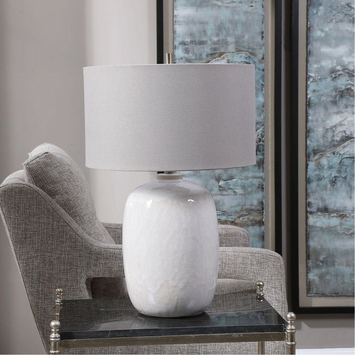 Winterscape 26 inch 150.00 watt Cream-Ivory Drip Glaze and Brushed Nickel Table Lamp Portable Light