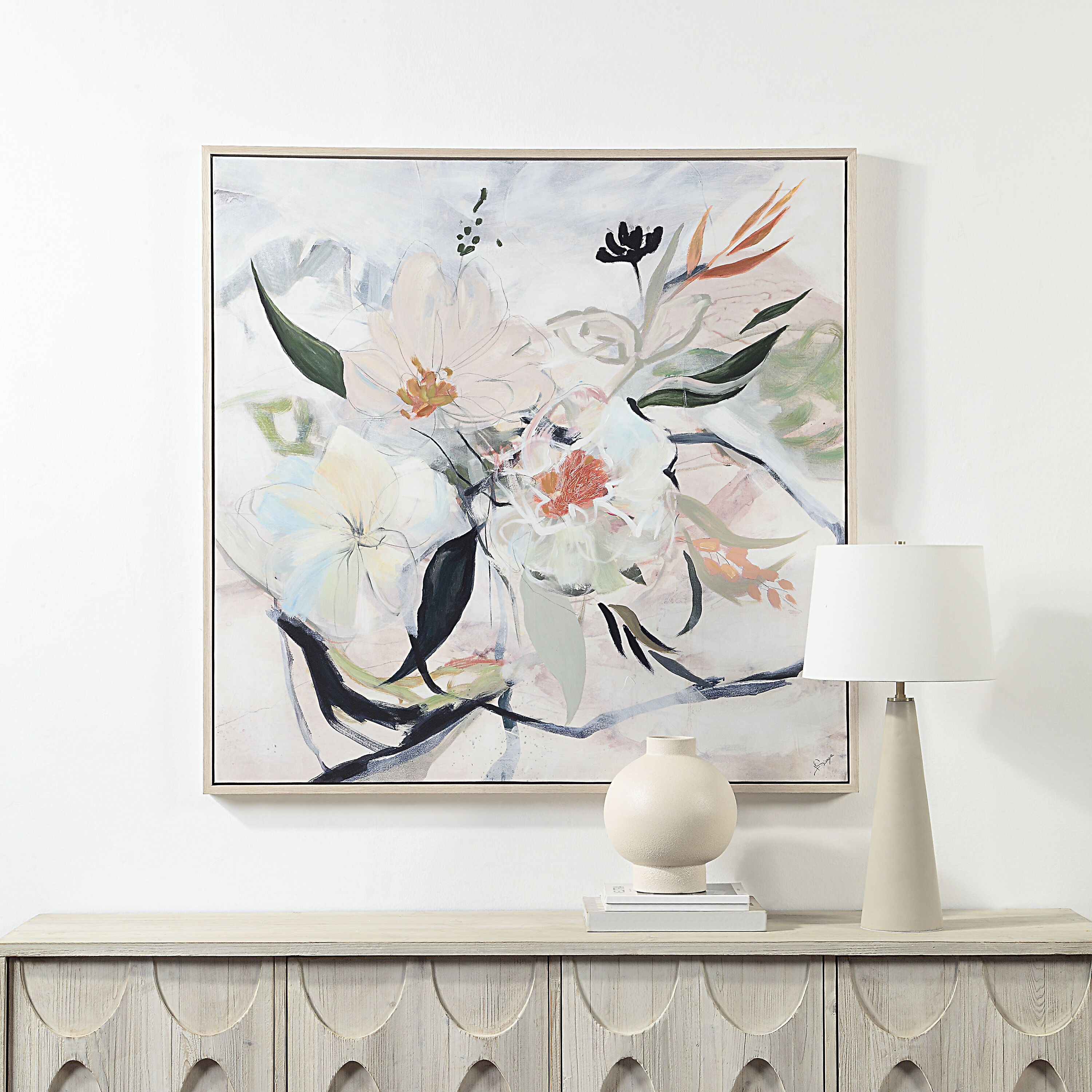 Daye White/Beige/Blue Canvas Art