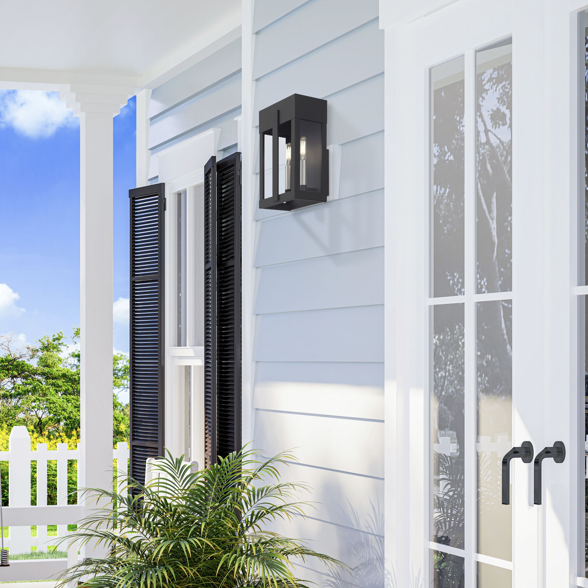 Berksford 2 Light 12 inch Black with Brushed Nickel Candles Outdoor Wall Lantern