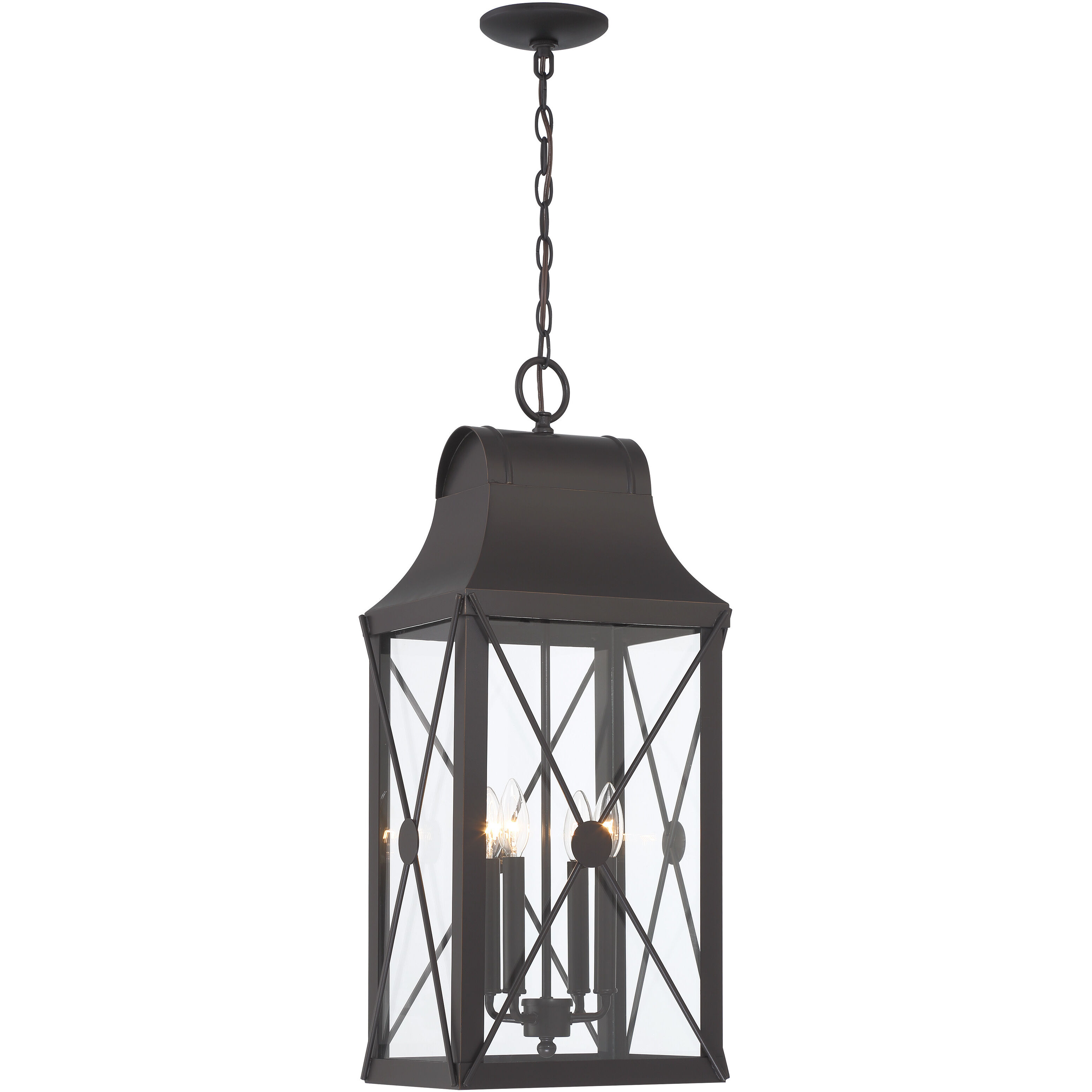 De Luz 4 Light 12.5 inch Oil Rubbed Bronze/Gold Outdoor Chain Hung, The Great Outdoors