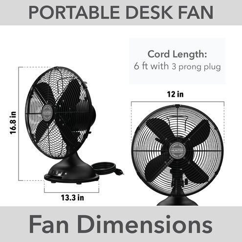 Classic D12 Matte Black Portable Desk Fan