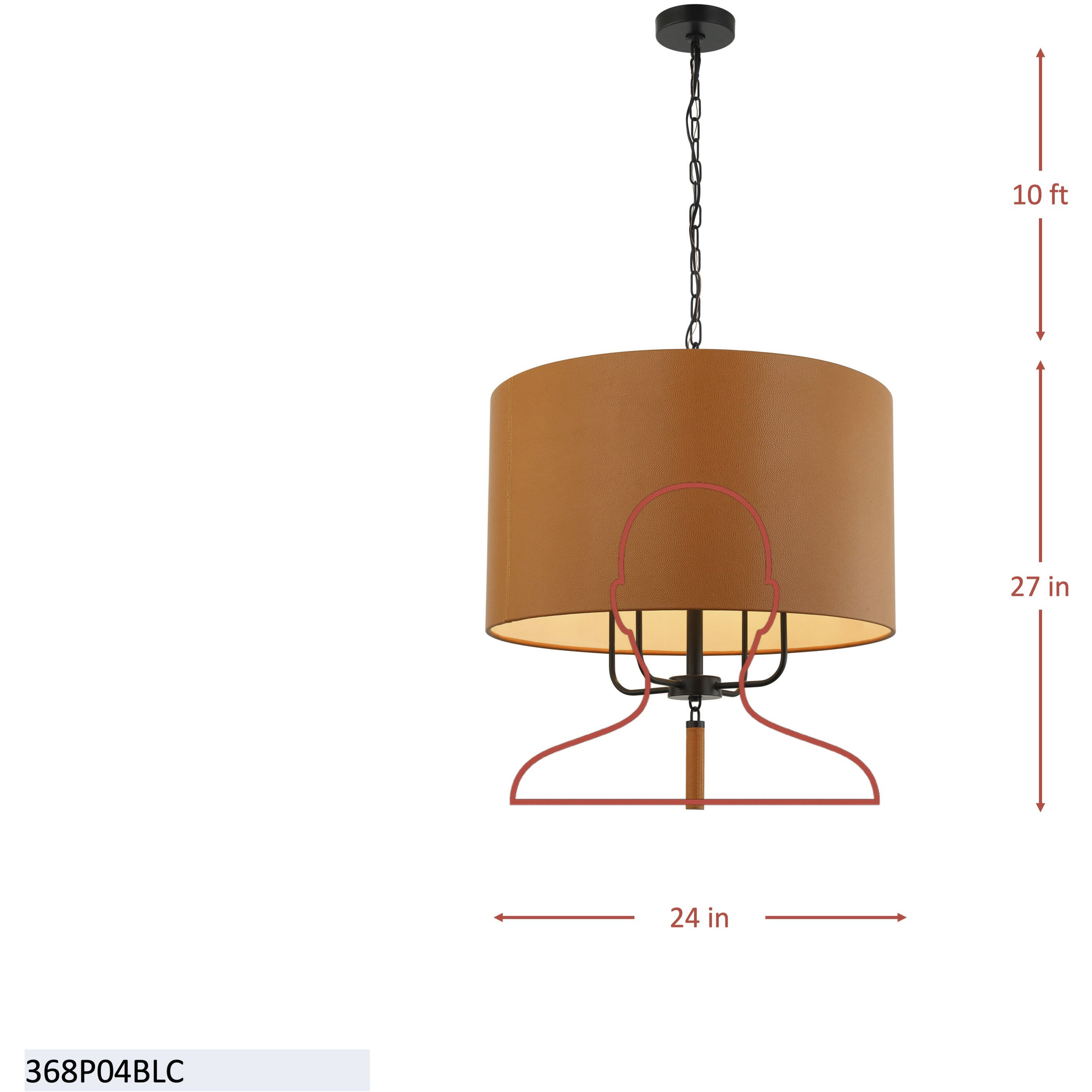 Secret Agent 4 Light 24 inch Black and Camel Leather Pendant Ceiling Light