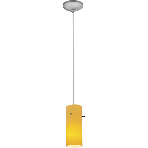 Cylinder LED 4 inch Brushed Steel Pendant Ceiling Light in Amber