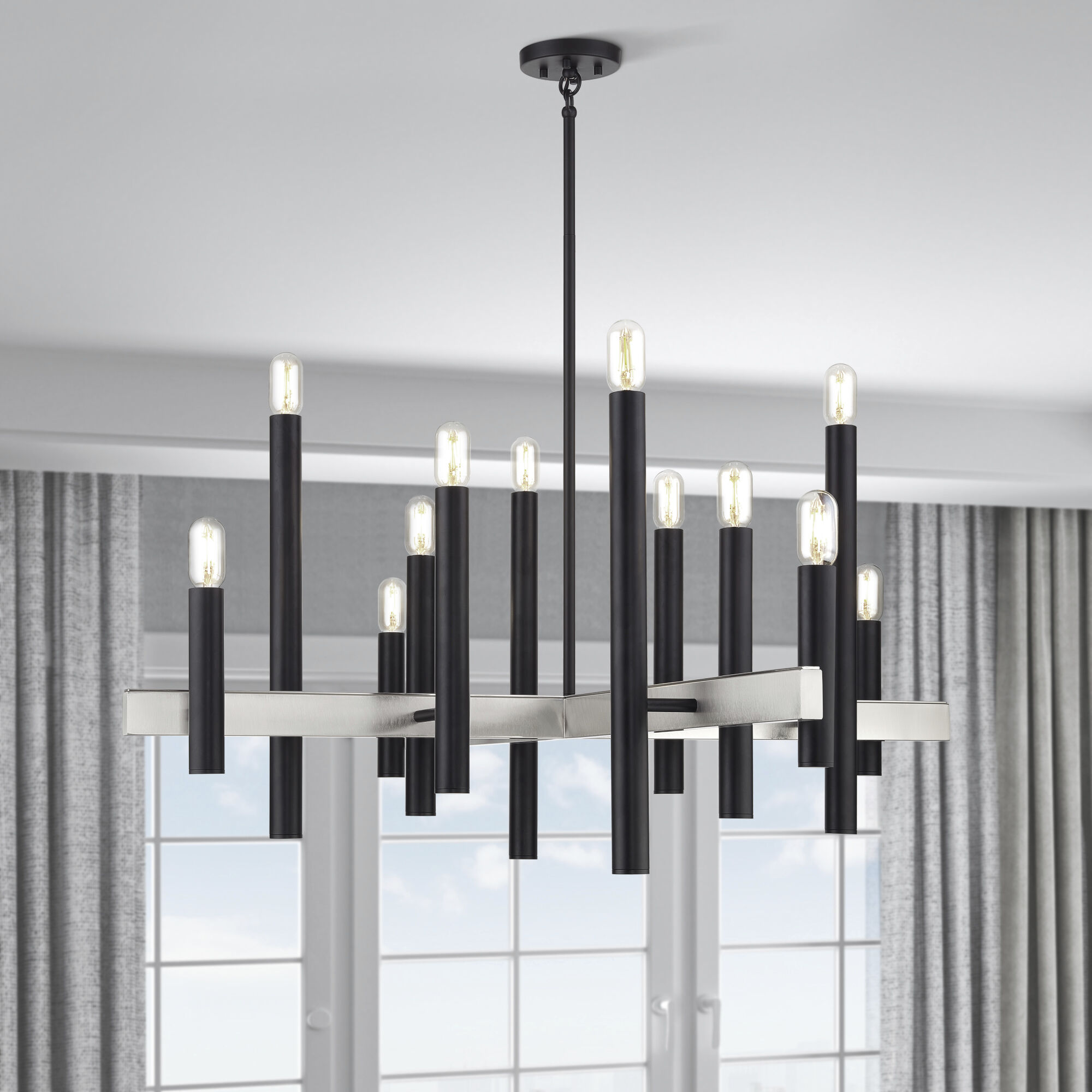 Helsinki 12 Light 44 inch Black with Brushed Nickel Accents Chandelier Ceiling Light
