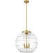 Ballston Athens Deco Swirl 3 Light 17.88 inch Satin Gold Statement Pendant Ceiling Light in Incandescent, Clear Deco Swirl