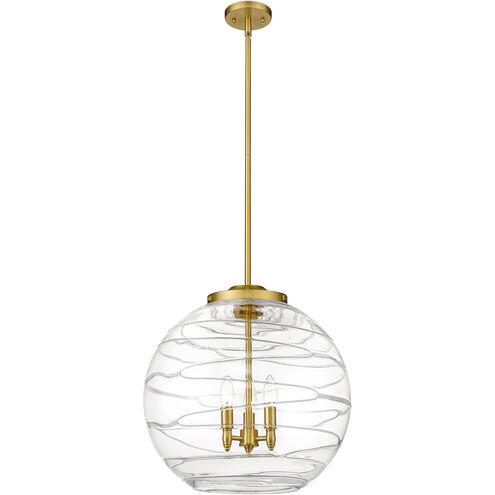 Ballston Athens Deco Swirl 3 Light 17.88 inch Satin Gold Statement Pendant Ceiling Light in Incandescent, Clear Deco Swirl