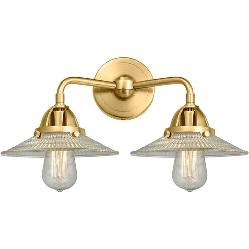 Nouveau 2 Halophane LED 17 inch Satin Gold Bath Vanity Light Wall Light in Clear Halophane Glass