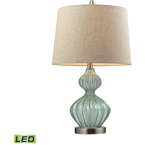 Smoked Glass 25 inch 9.50 watt Light Green with Brushed Steel Table Lamp Portable Light in LED