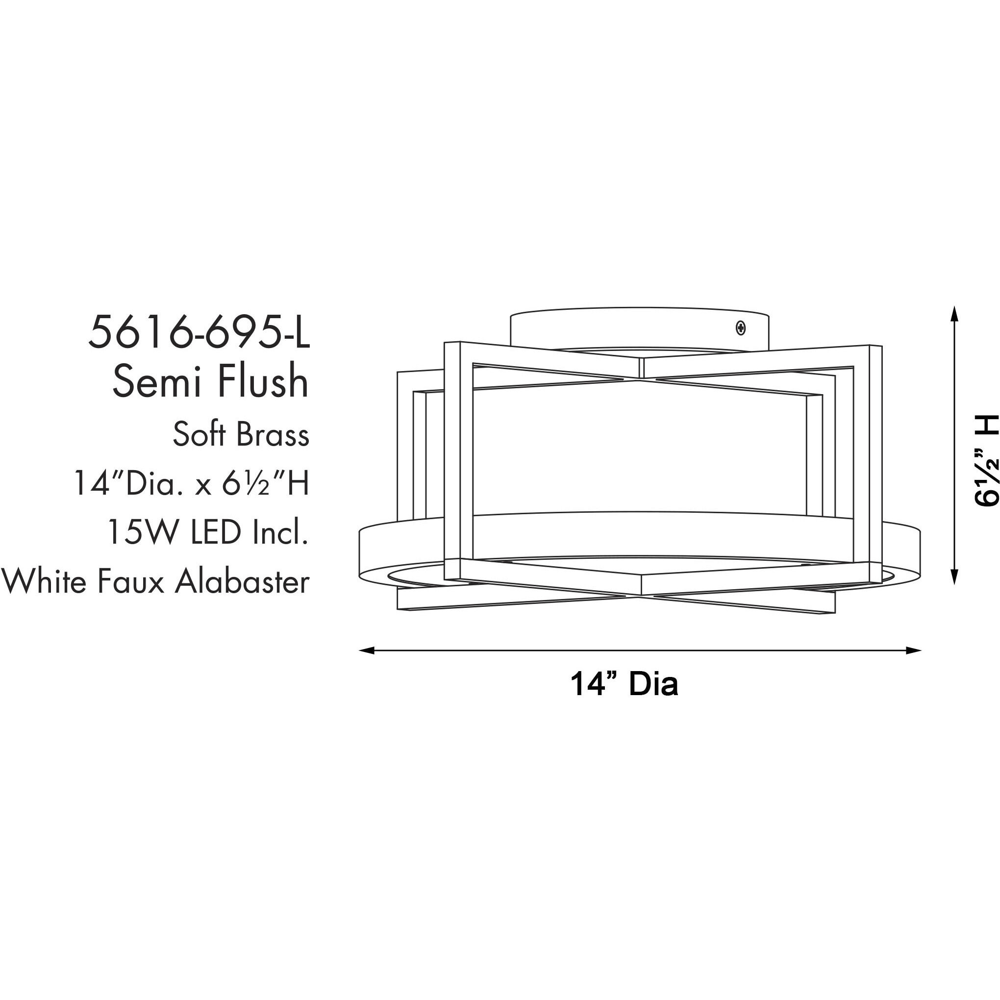 Boada LED 14 inch Soft Brass Semi Flush Ceiling Light