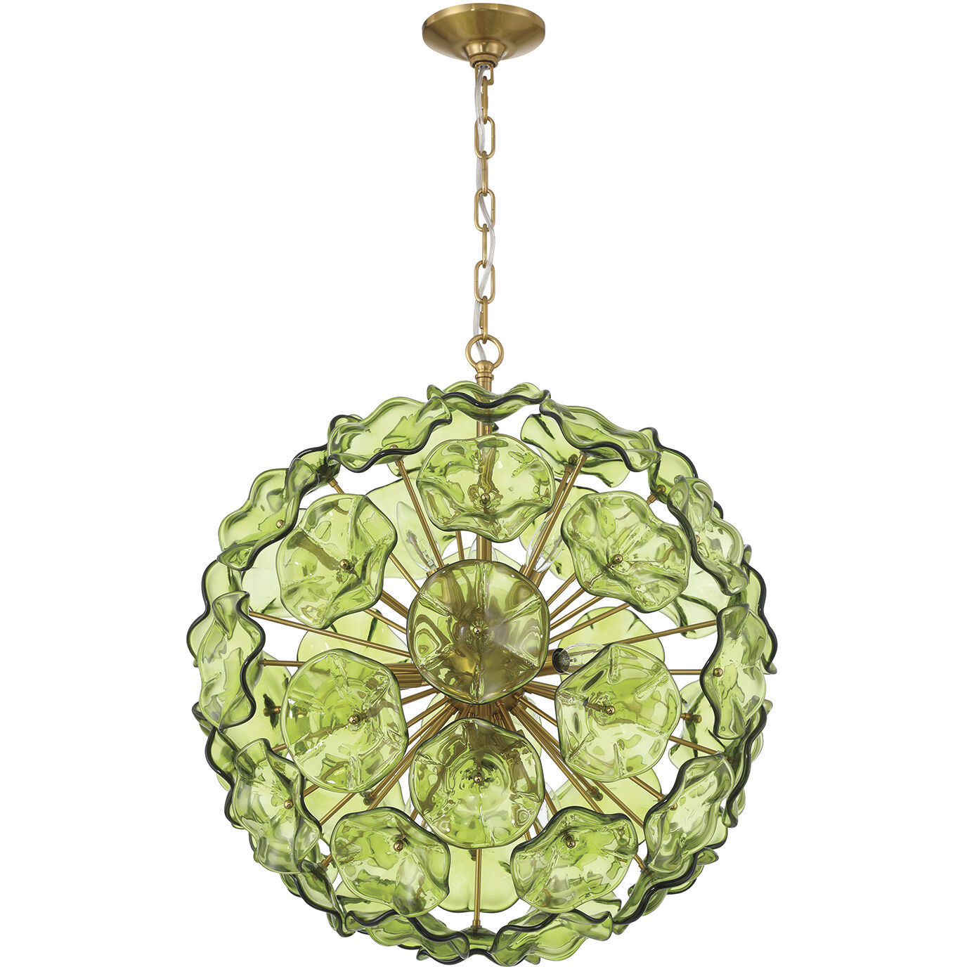 Esme 9 Light 22.5 inch Aged Brass Chandelier Ceiling Light in Floral Glass Petals Green