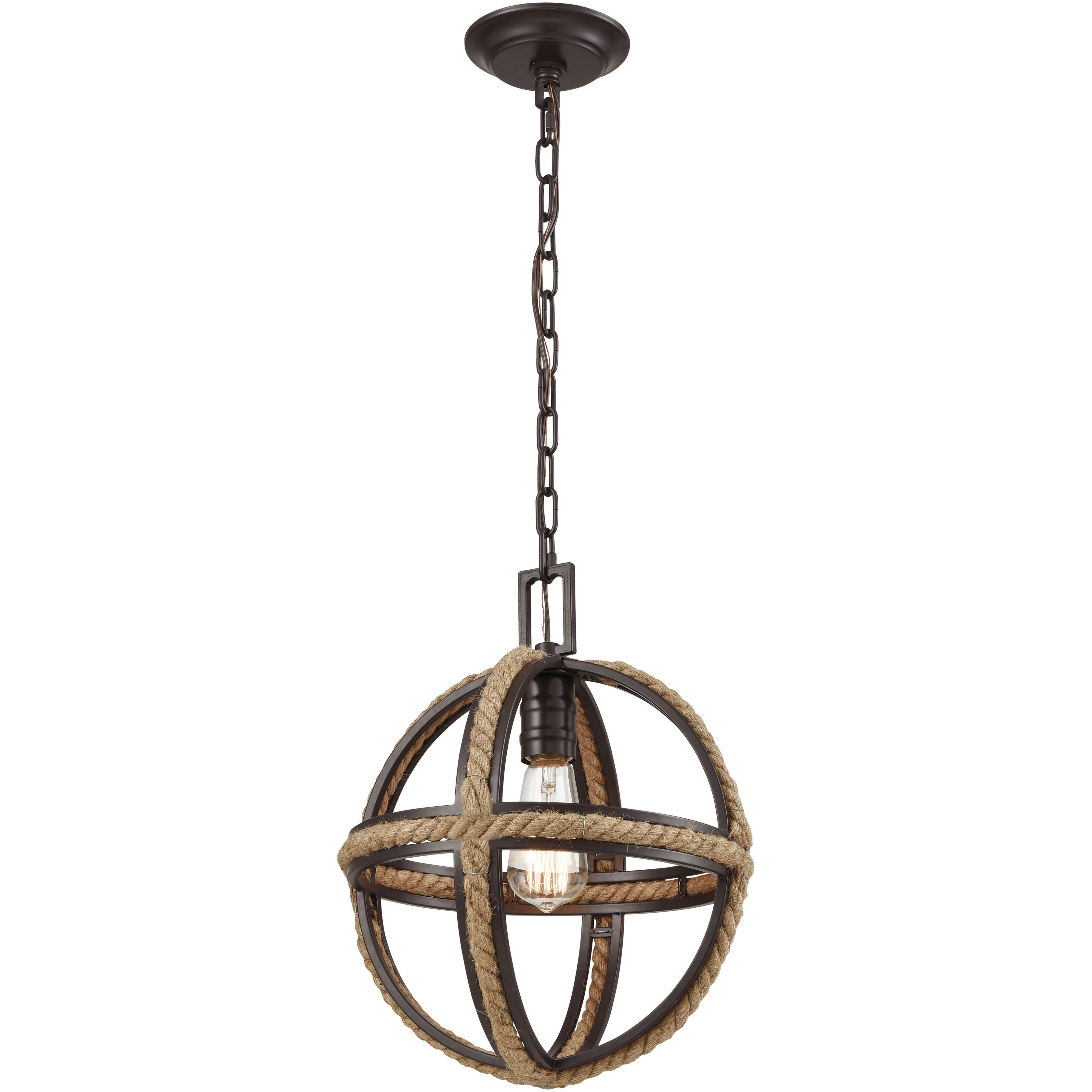 Natural Rope 1 Light 12 inch Oil Rubbed Bronze with Natural Mini Pendant Ceiling Light