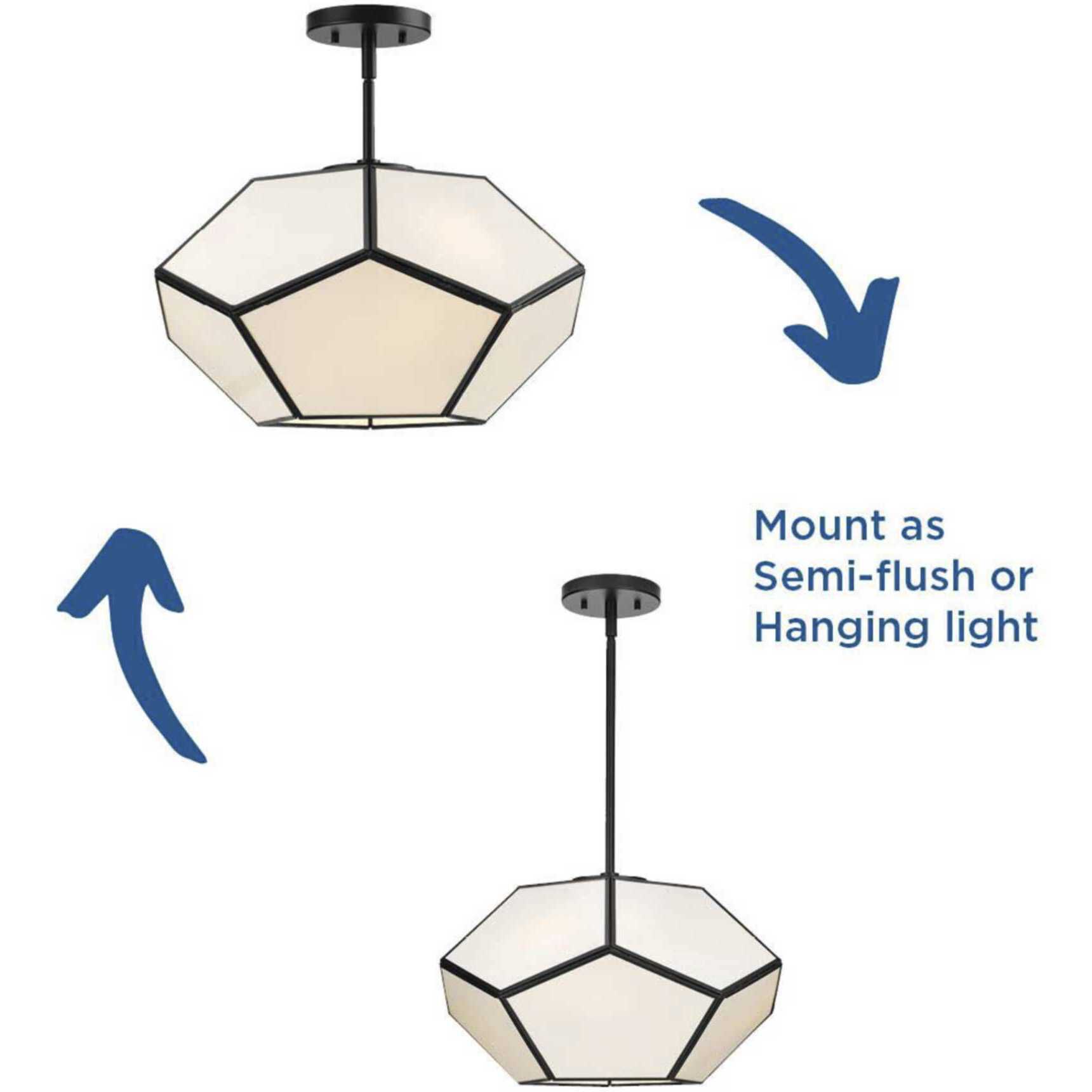 Latham 3 Light 18 inch Matte Black Semi-Flush Mount Ceiling Light