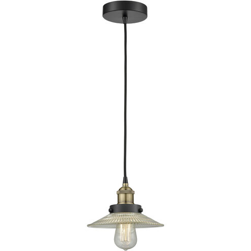 Halophane 1 Light 9 inch Black Antique Brass Mini Pendant Ceiling Light in Clear Halophane Glass