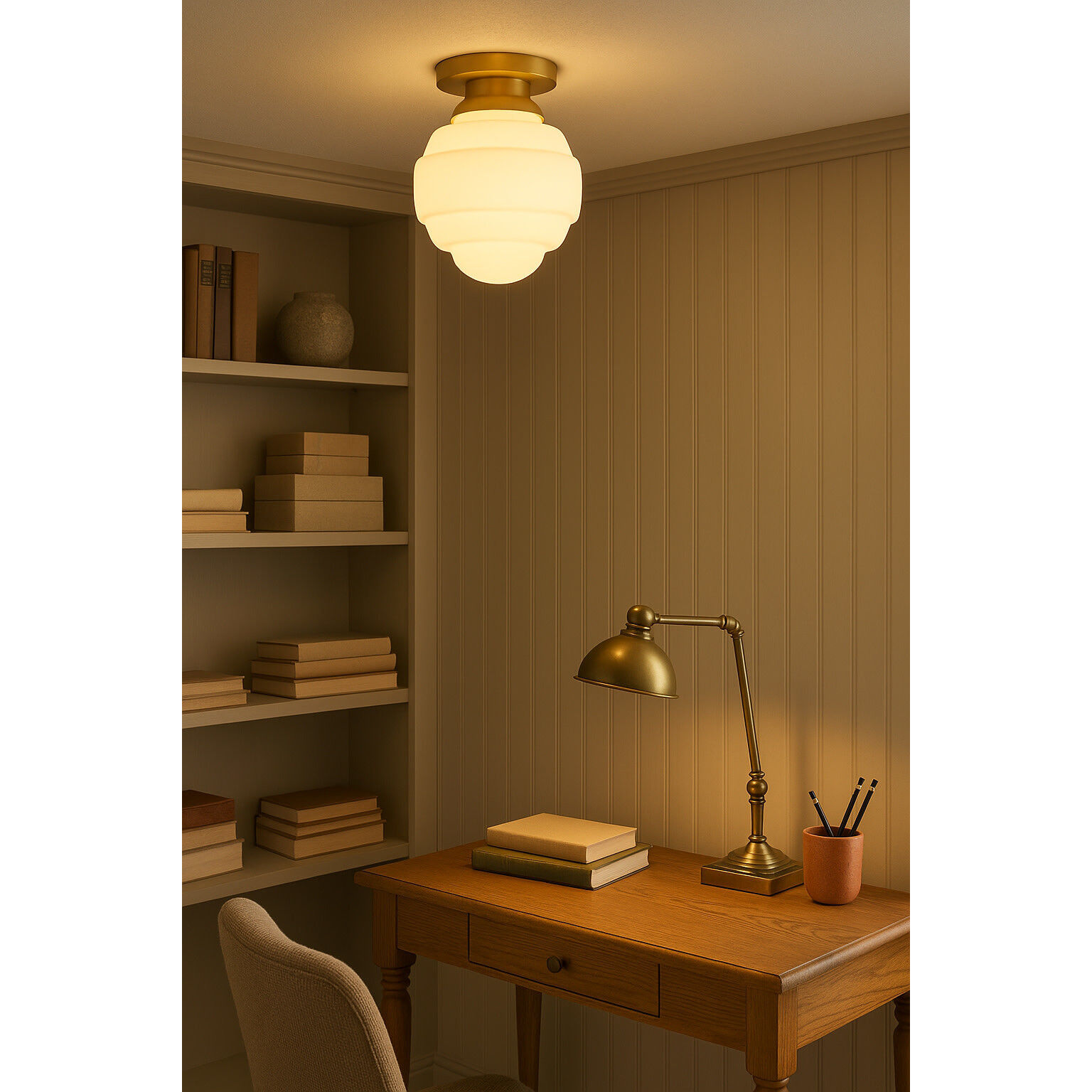 Penny 1 Light 12 inch Lacquered Brass Flush Mount Ceiling Light, Small