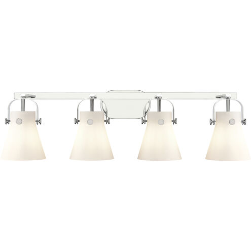 Pilaster II Cone 4 Light 36.5 inch Polished Chrome Bath Vanity Light Wall Light in Matte White Glass