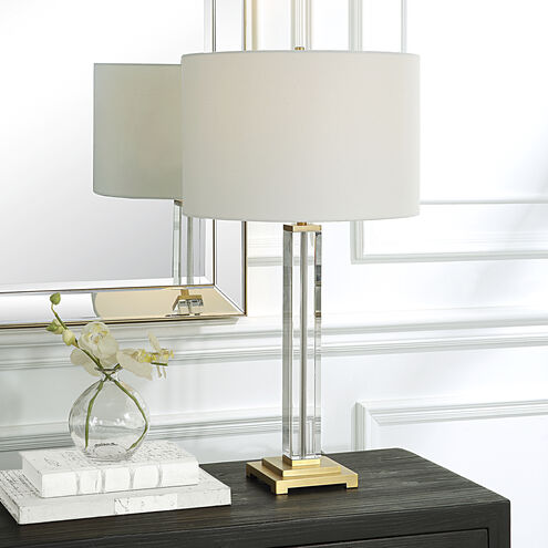 Crystal Column 28 inch 150.00 watt Crystal and Antique Brass Table Lamp Portable Light